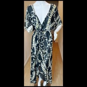 Mangosteen Chain Print Chiffon/Sheer Wrap Dress OPEN TO OFFERS